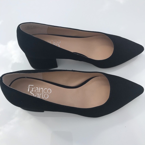 Black Suede Low Block Heel - Picture 2 of 7